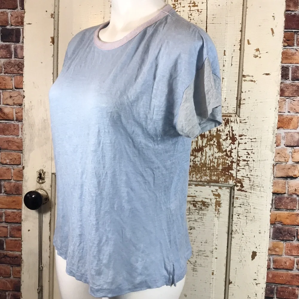 🍄 Rag & Bone  Payton Blue Linen Color Block T-Shirt - Picture 4 of 9